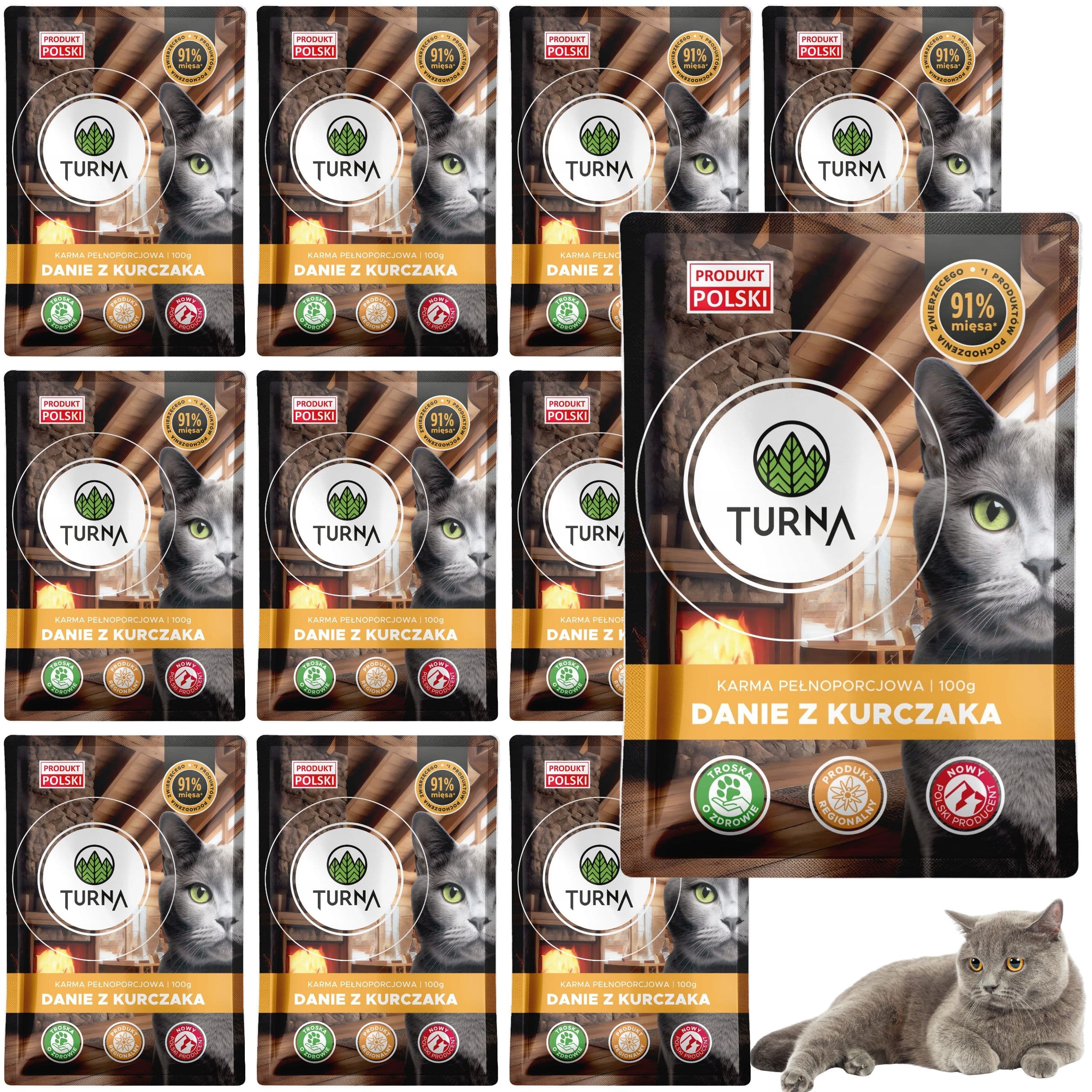 Karma mokra dla kota TURNA Cats z kurczakiem 10 x 100g bez zbóż 91% mięsa