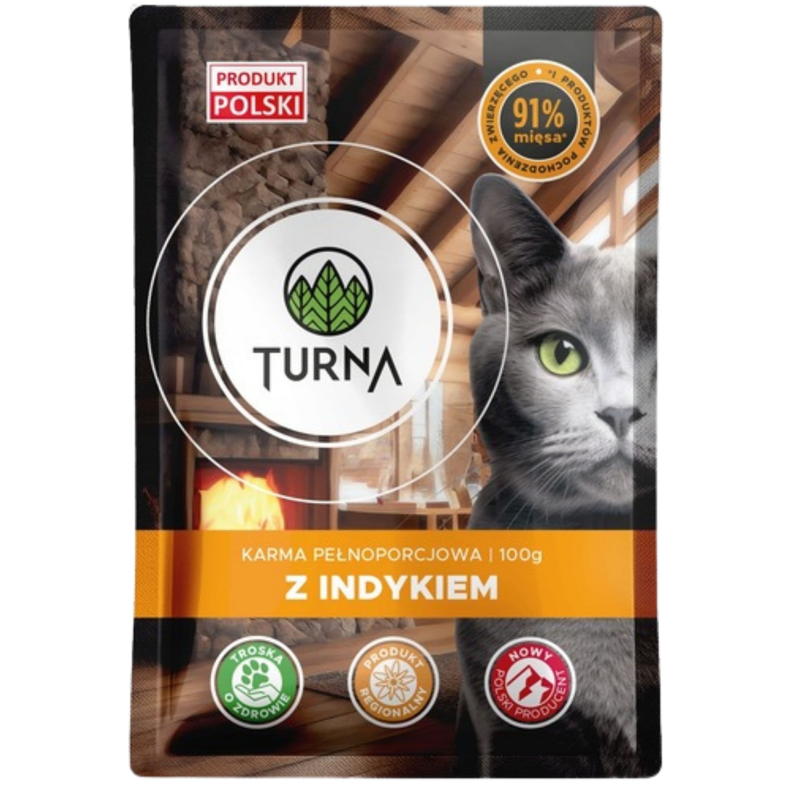 Karma mokra dla kota z indykiem TURNA Cats 100g saszetka bez zbóż naturalna