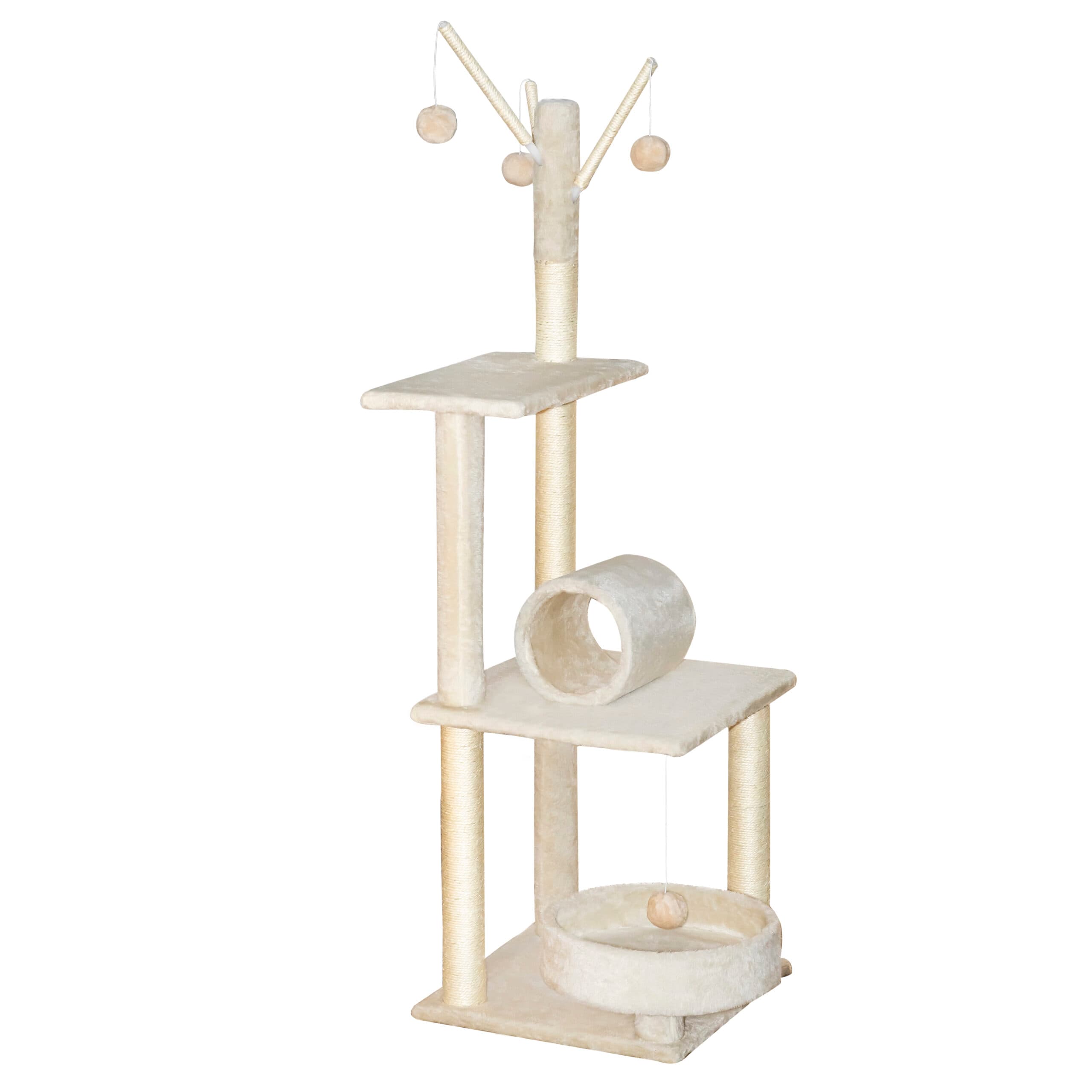 Drapak dla Kota TomiDomi Beżowy 116cm, 5 Poziomów, Domek, Wieża,Piłeczki