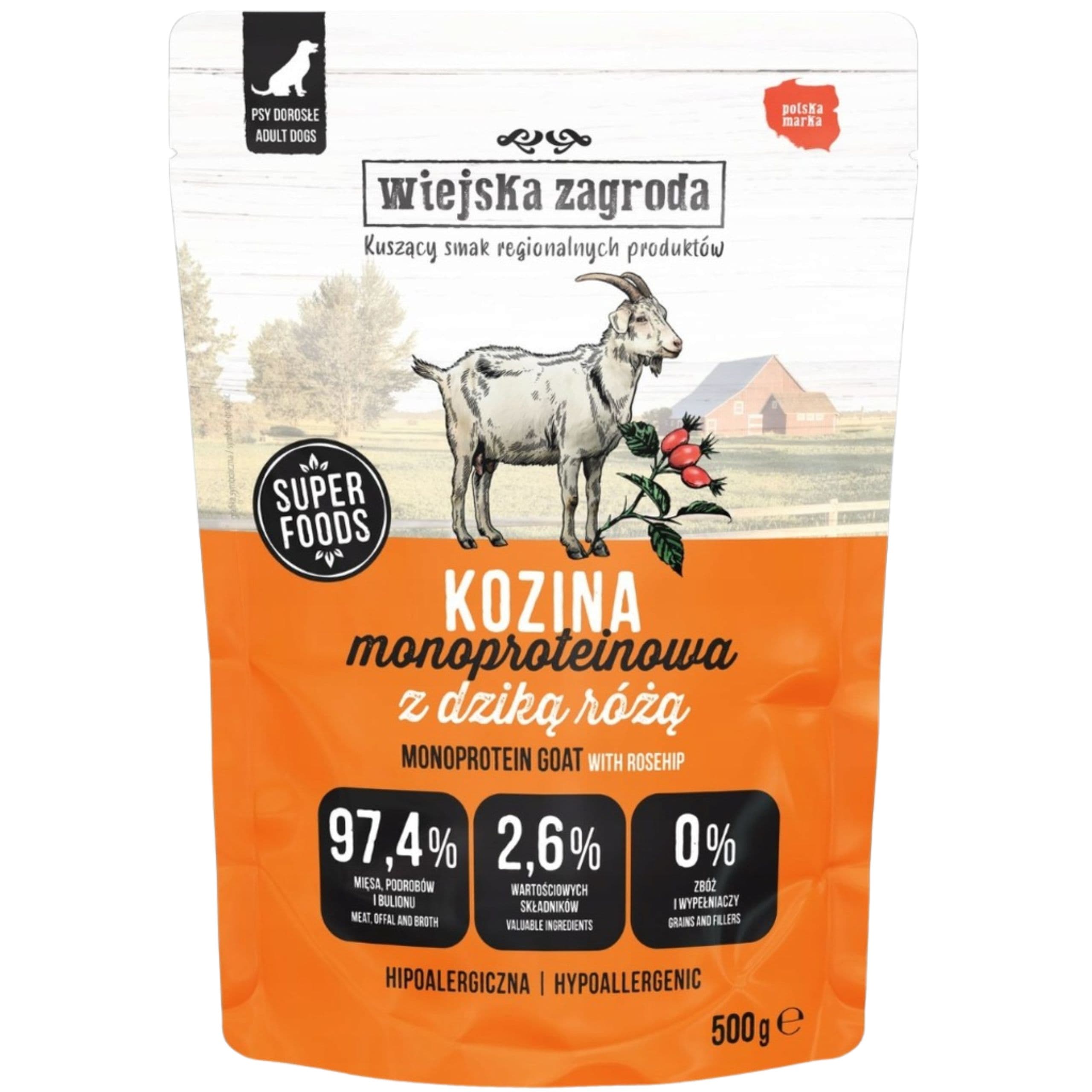 MOKRA KARMA DLA PSA Wiejska Zagroda Monobiałkowa Kozina 500g HIPOALERGICZNA