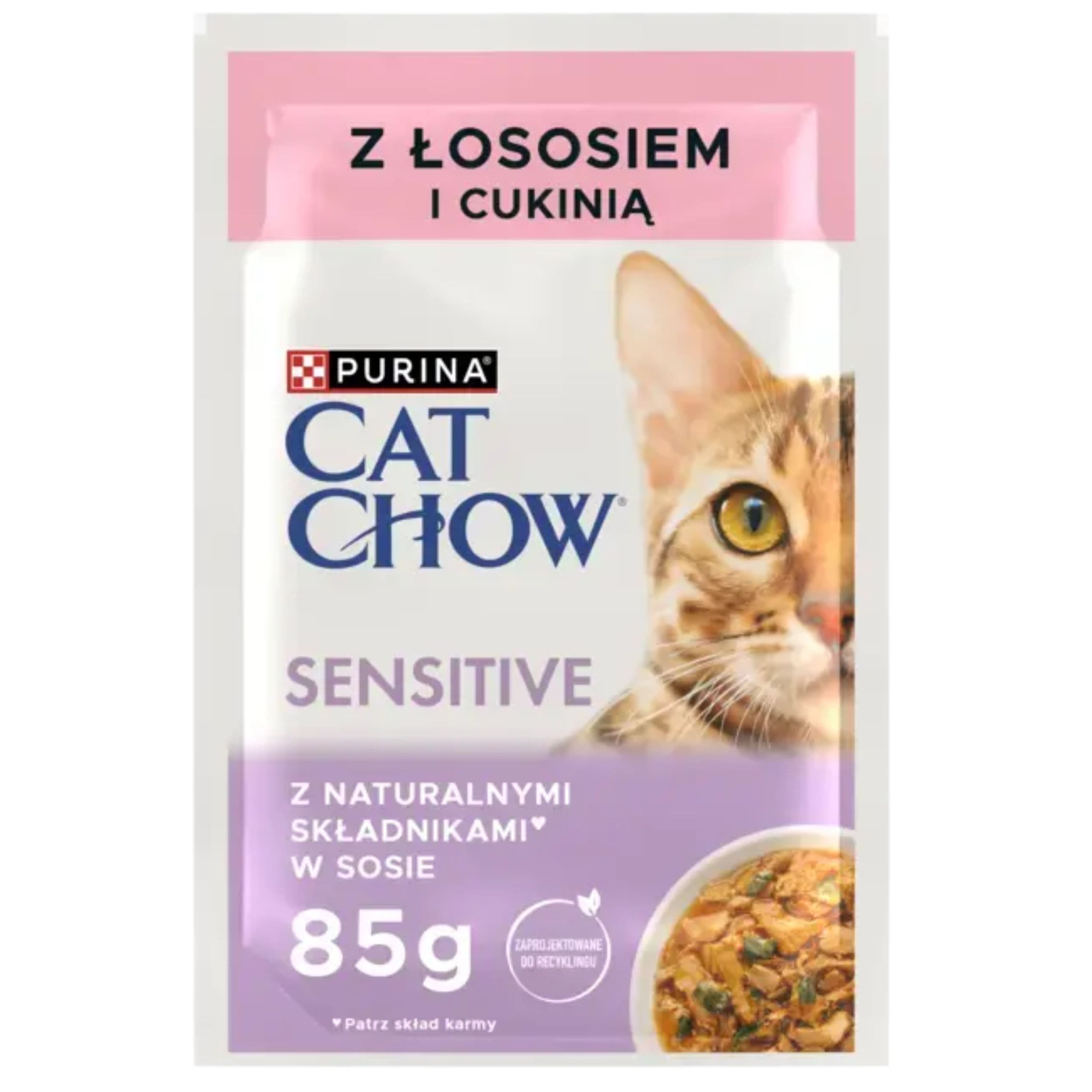 KARMA MOKRA DLA WRAŻLIWYCH KOTÓW CAT CHOW SENSITIVE ŁOSOŚ Z CUKINIĄ 85 g