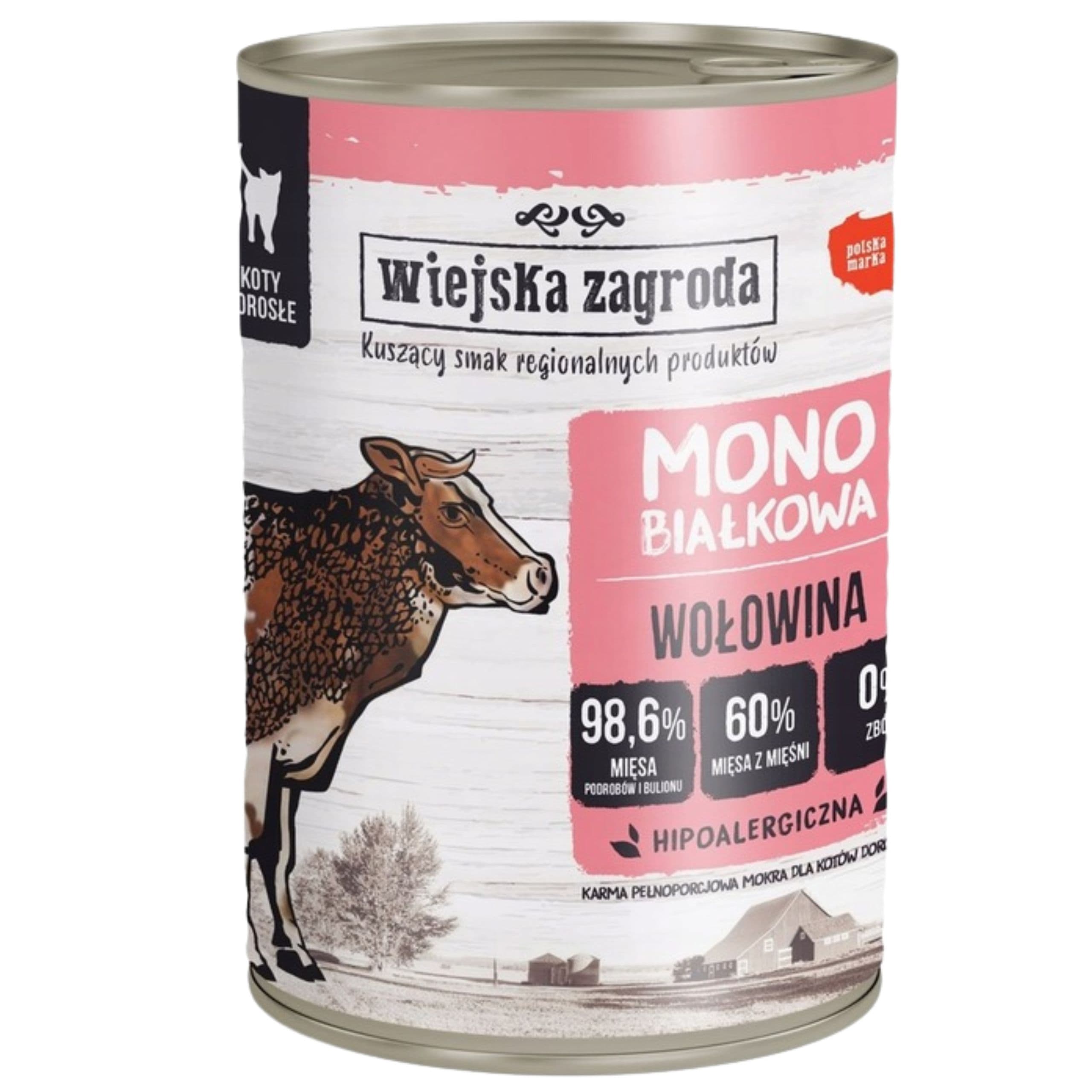 Karma mokra dla kota Monobiałkowa Wołowina 400g Wiejska Zagroda na alergię