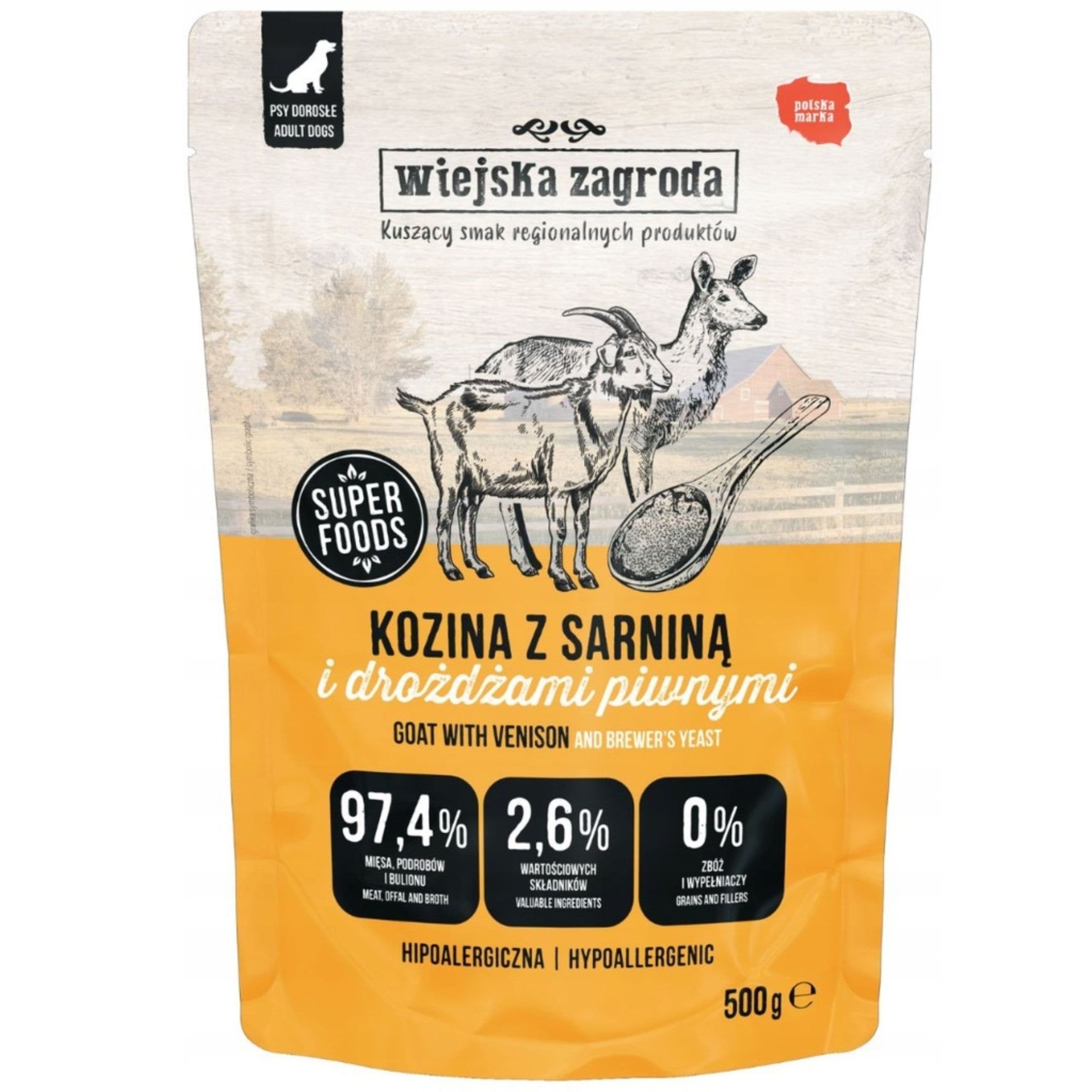 MOKRA KARMA DLA PSA Wiejska Zagroda Kozina z sarniną 500 g HIPOALERGICZNA
