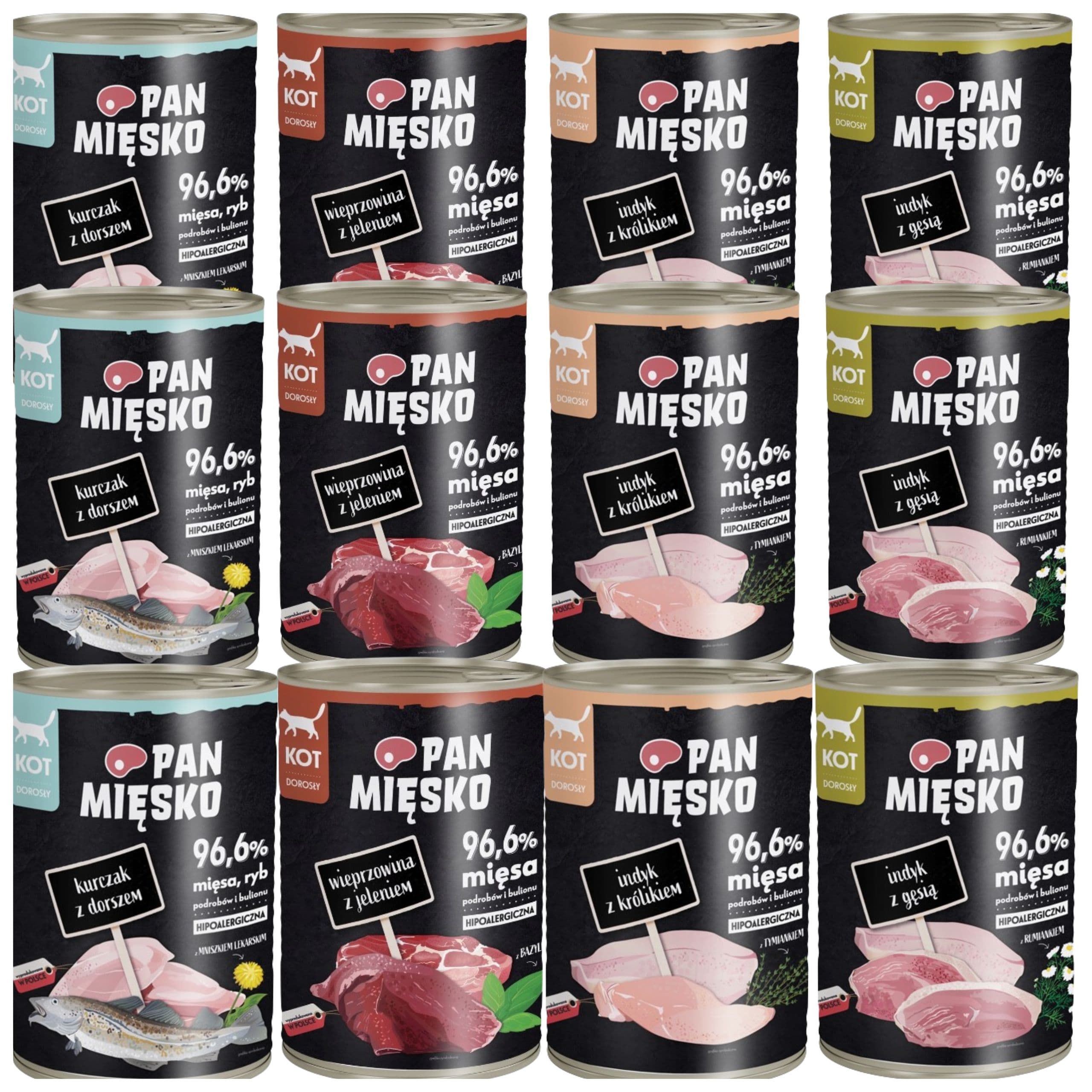 KARMA MOKRA DLA KOTA PAN MIĘSKO MIX SMAKÓW HIPOALERGICZNA KARMY PREMIUM