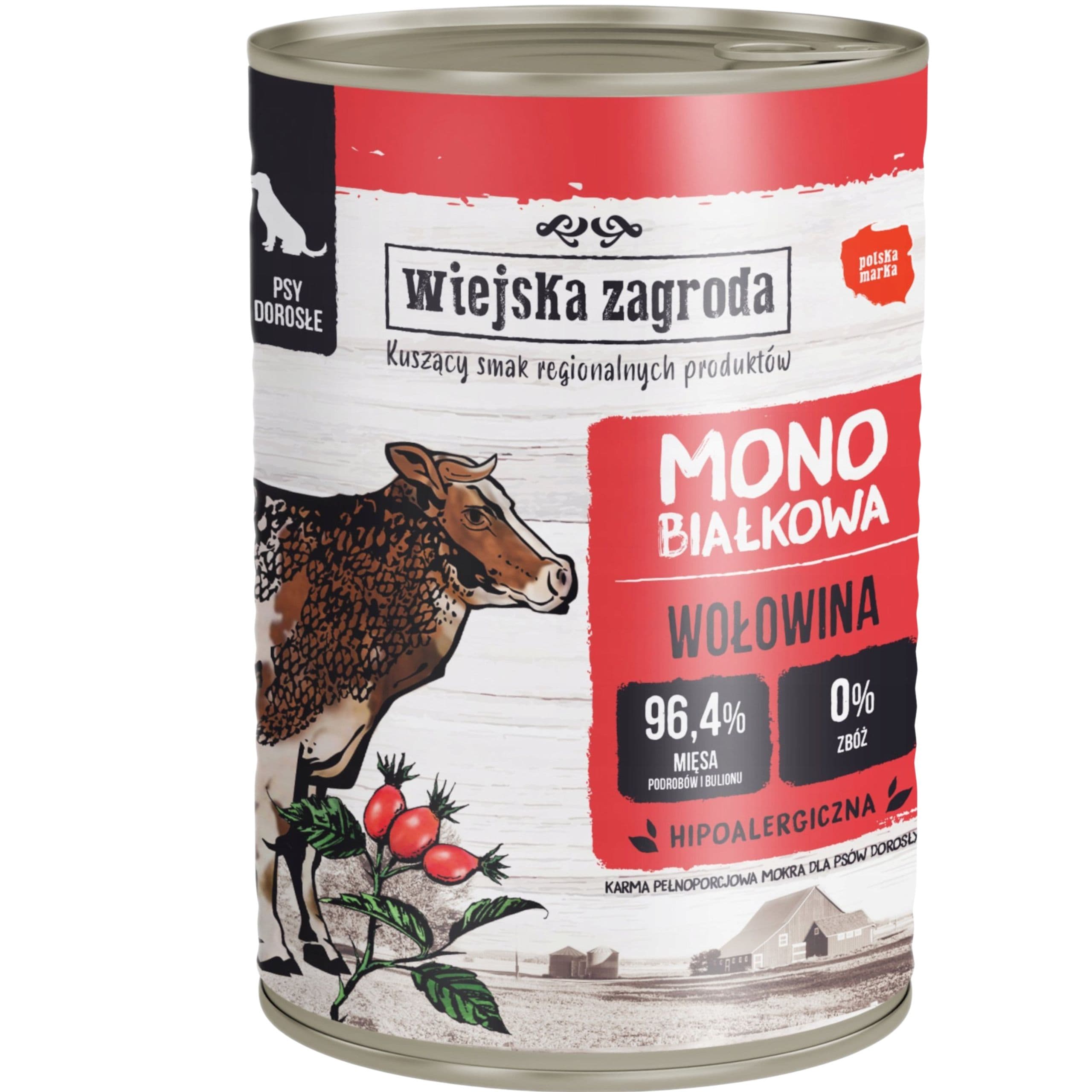 Mokra karma dla psa Wołowina 400g Monobiałkowa Wiejska Zagroda na alergię