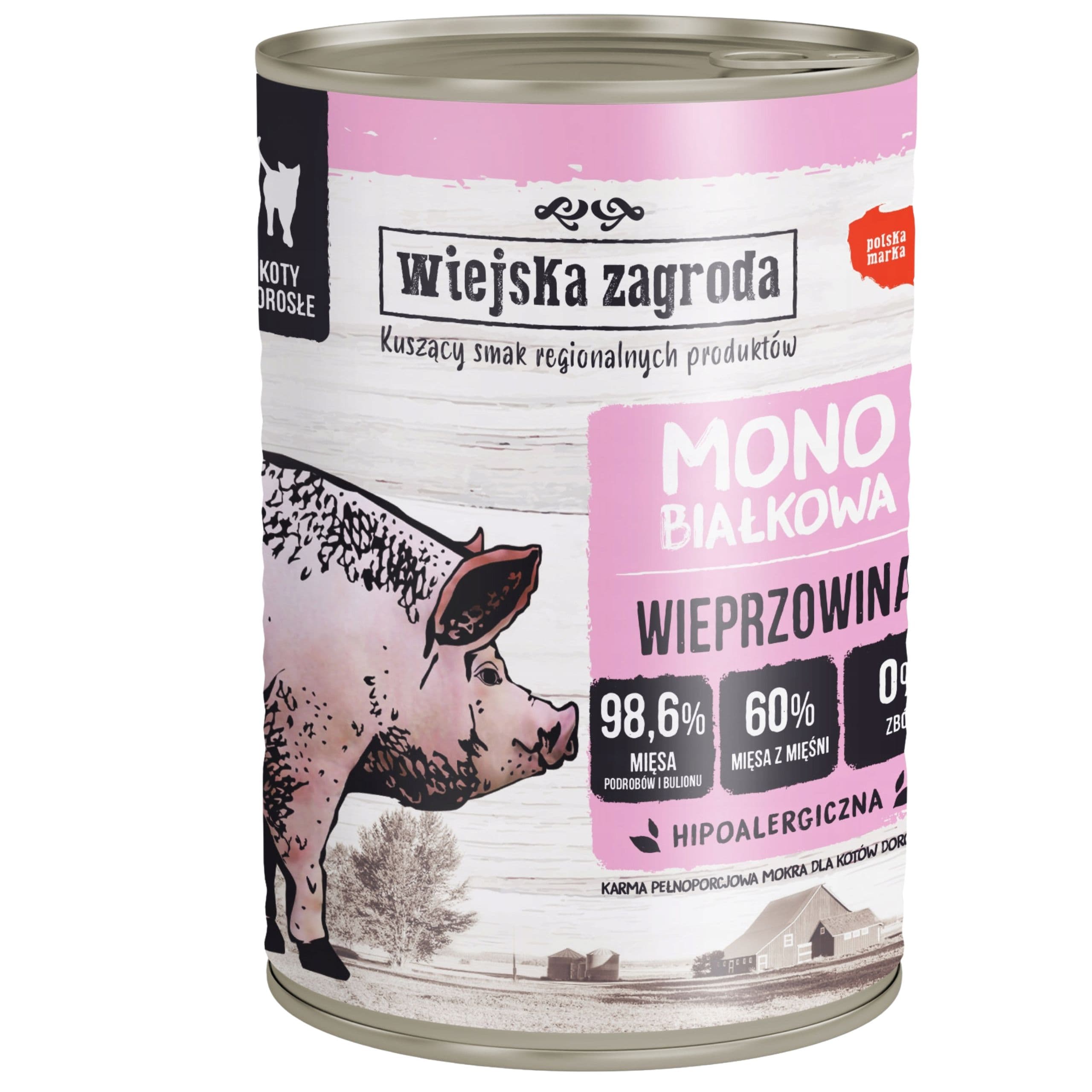 Karma dla kota Wiejska Zagroda Monobiałkowa Wieprzowina 400g hipoalergiczna