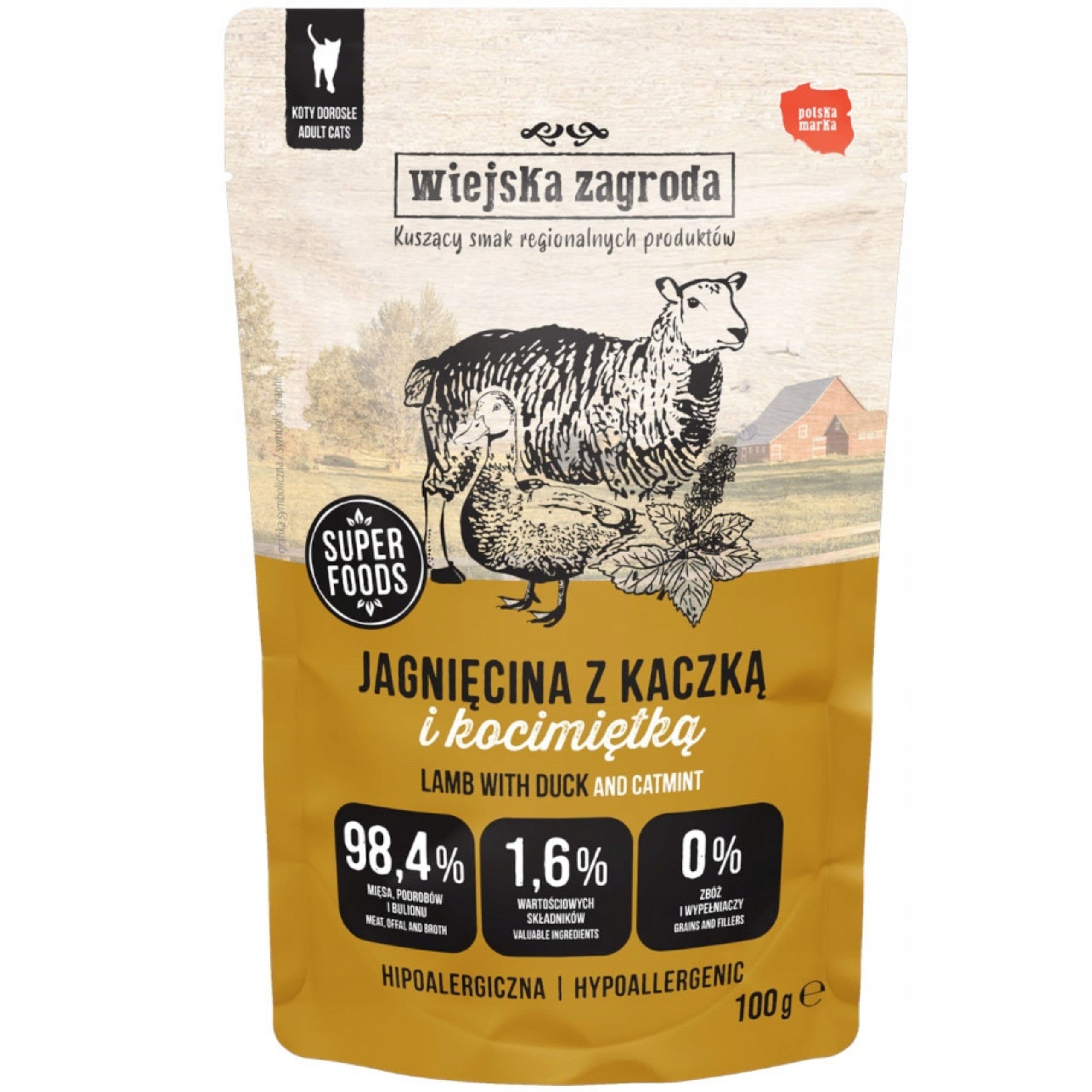 Karma mokra dla kota Jagnięcina z kaczką i kocimiętką 100g Wiejska Zagroda