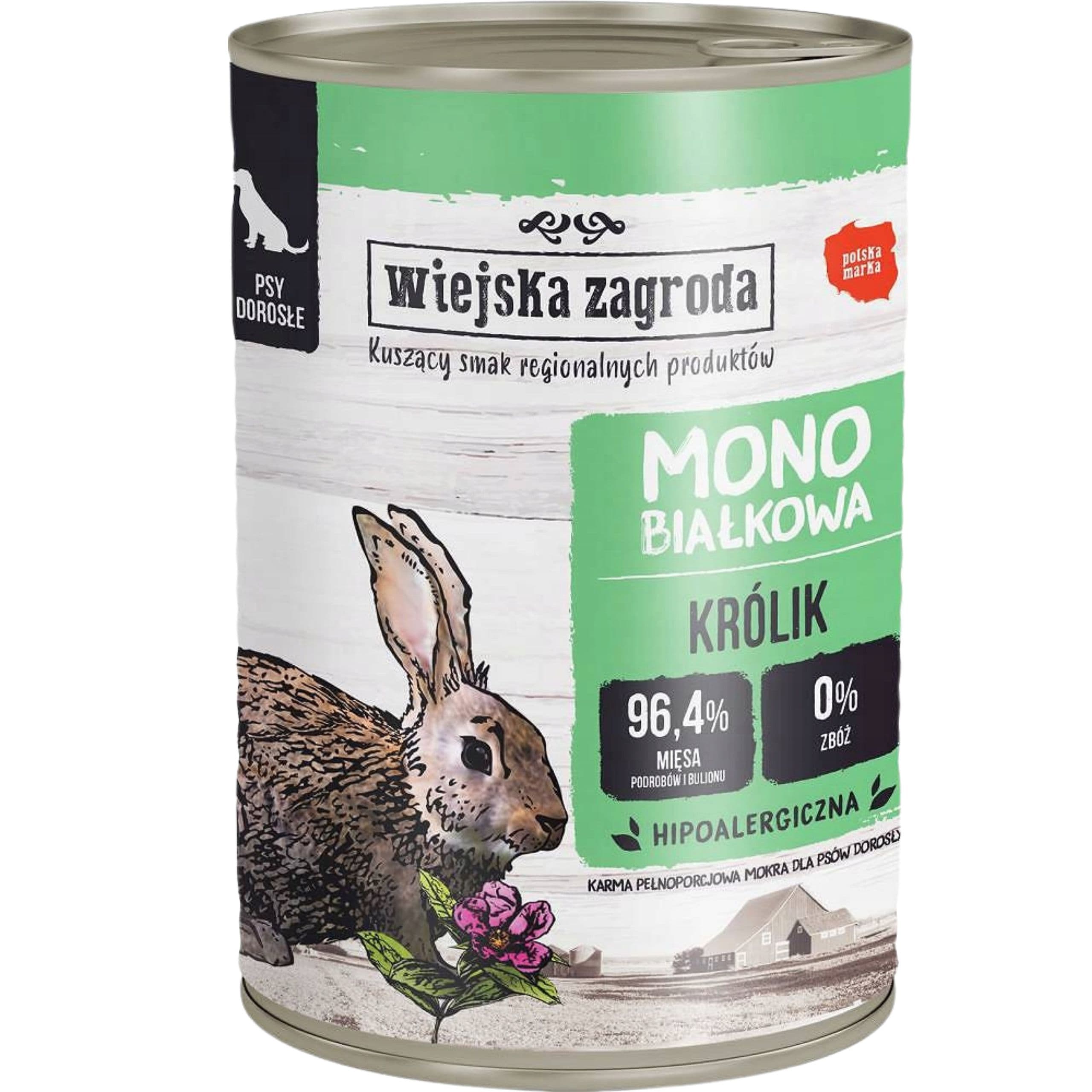 Mokra karma dla psa Królik 400g Monobiałkowa Wiejska Zagroda hipoalergiczna