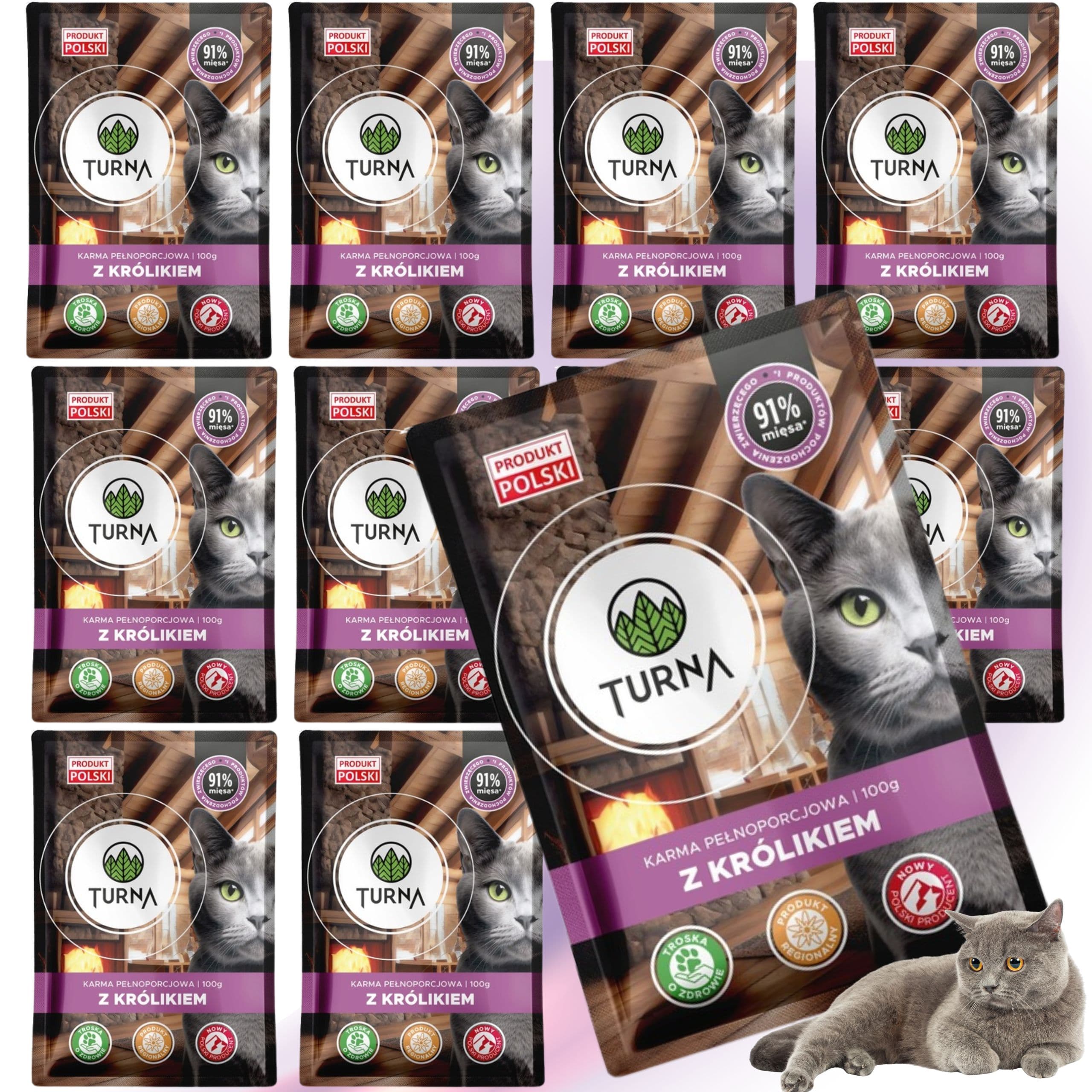 Karma mokra dla kota z królikiem TURNA Cats 100g koty z wrażliwym żołądkiem