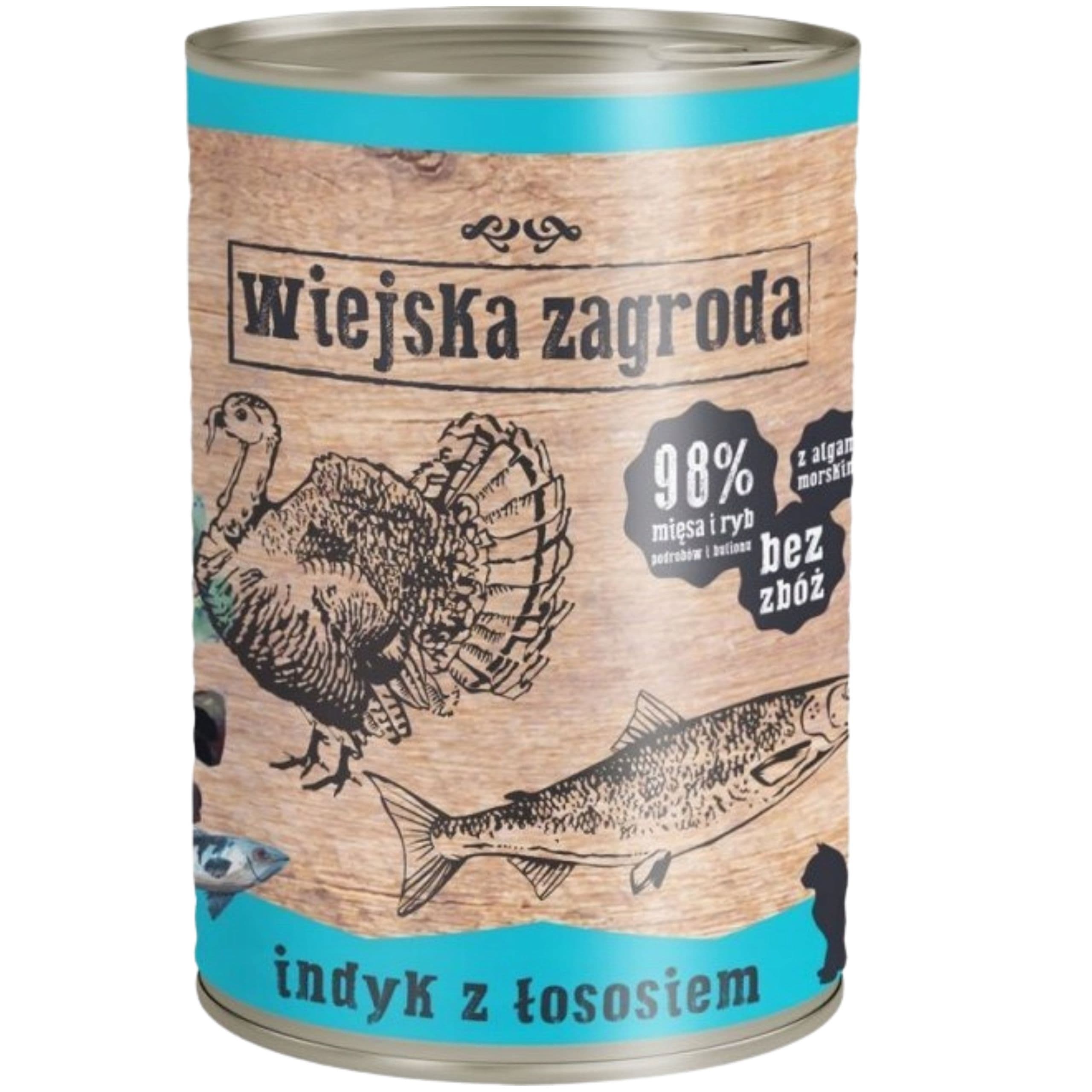 Karma mokra dla kota  Indyk łosoś 400g Wiejska Zagroda bez zbóż i cukru
