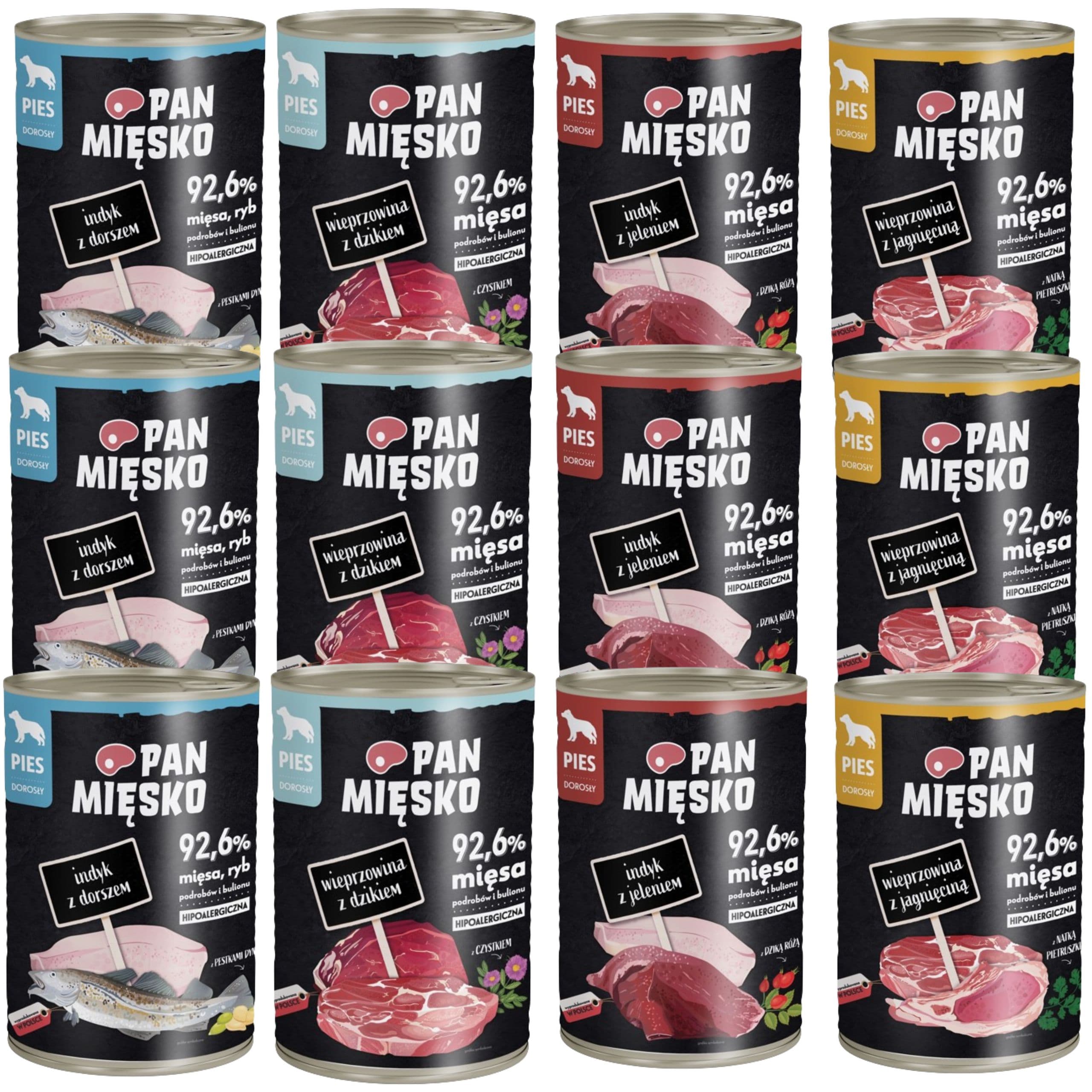 MOKRA KARMA DLA PSA PAN MIĘSKO JELEŃ I MIX SMAKÓW HIPOALERGICZNA PREMIUM
