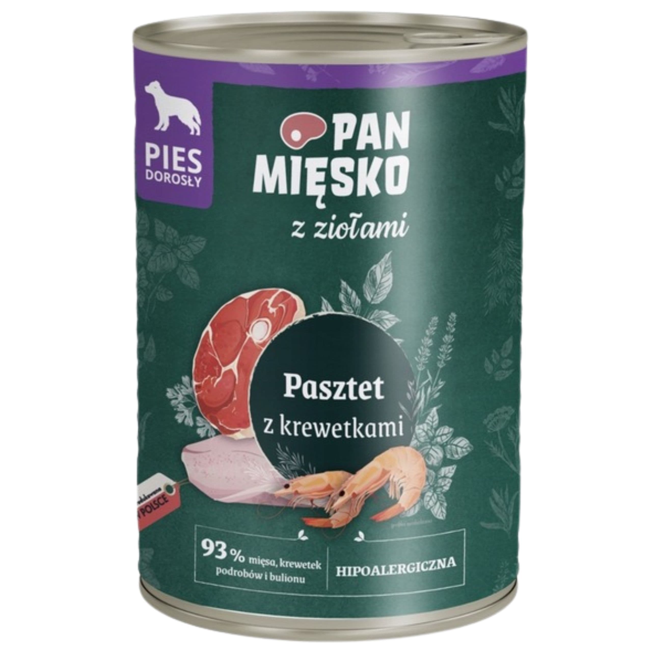 Mokra karma dla psa Pasztet krewetki i zioła Pan Mięsko Hipoalergiczna 400g