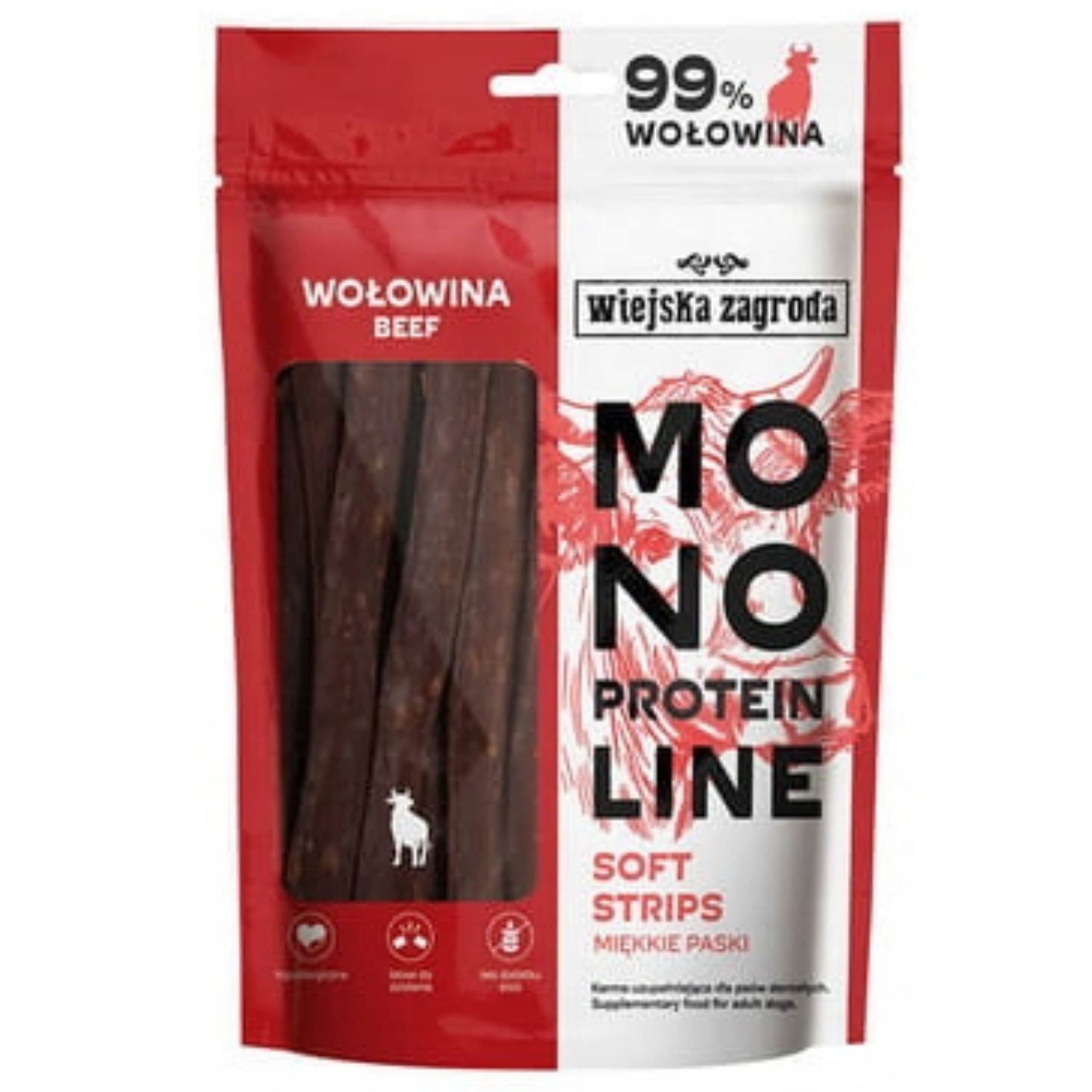Przysmak dla psa Wołowina Monoproteinowe miękkie paski Wiejska Zagroda 100g