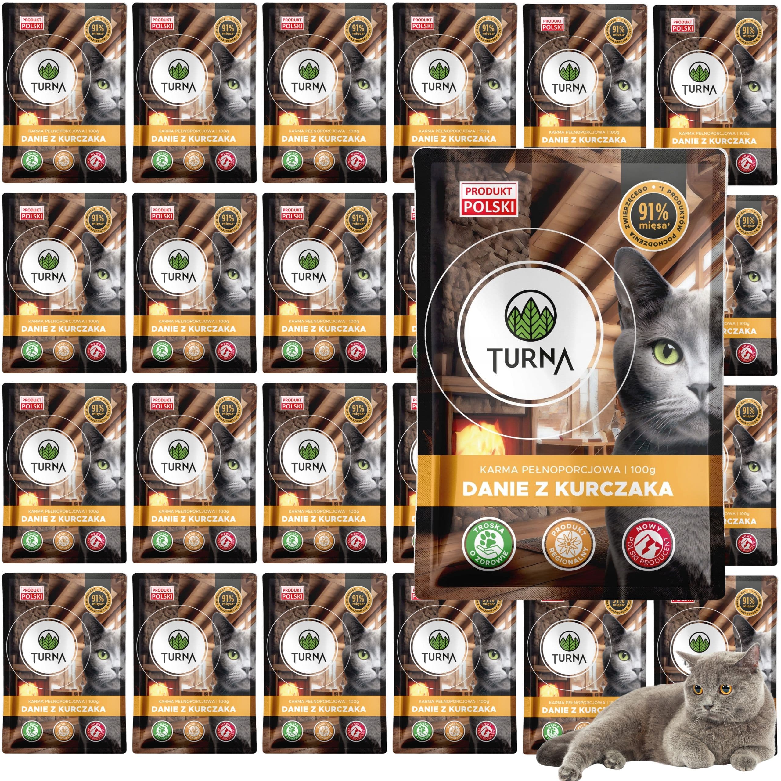 Karma mokra dla kota TURNA Cats z kurczakiem 24 x 100g bez zbóż 91% mięsa