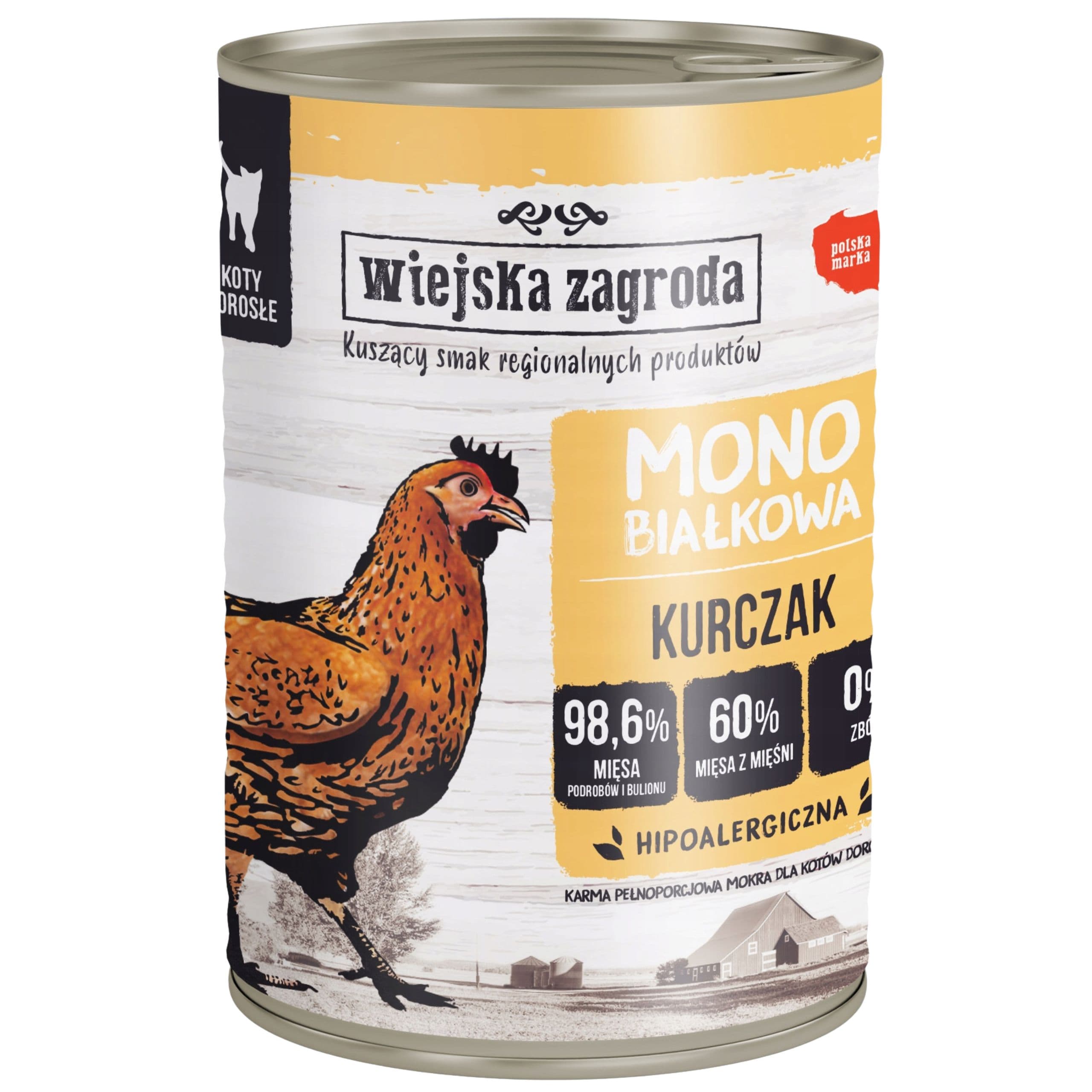 Karma mokra dla kota Monobiałkowa Kurczak 400g Wiejska Zagroda na alergię