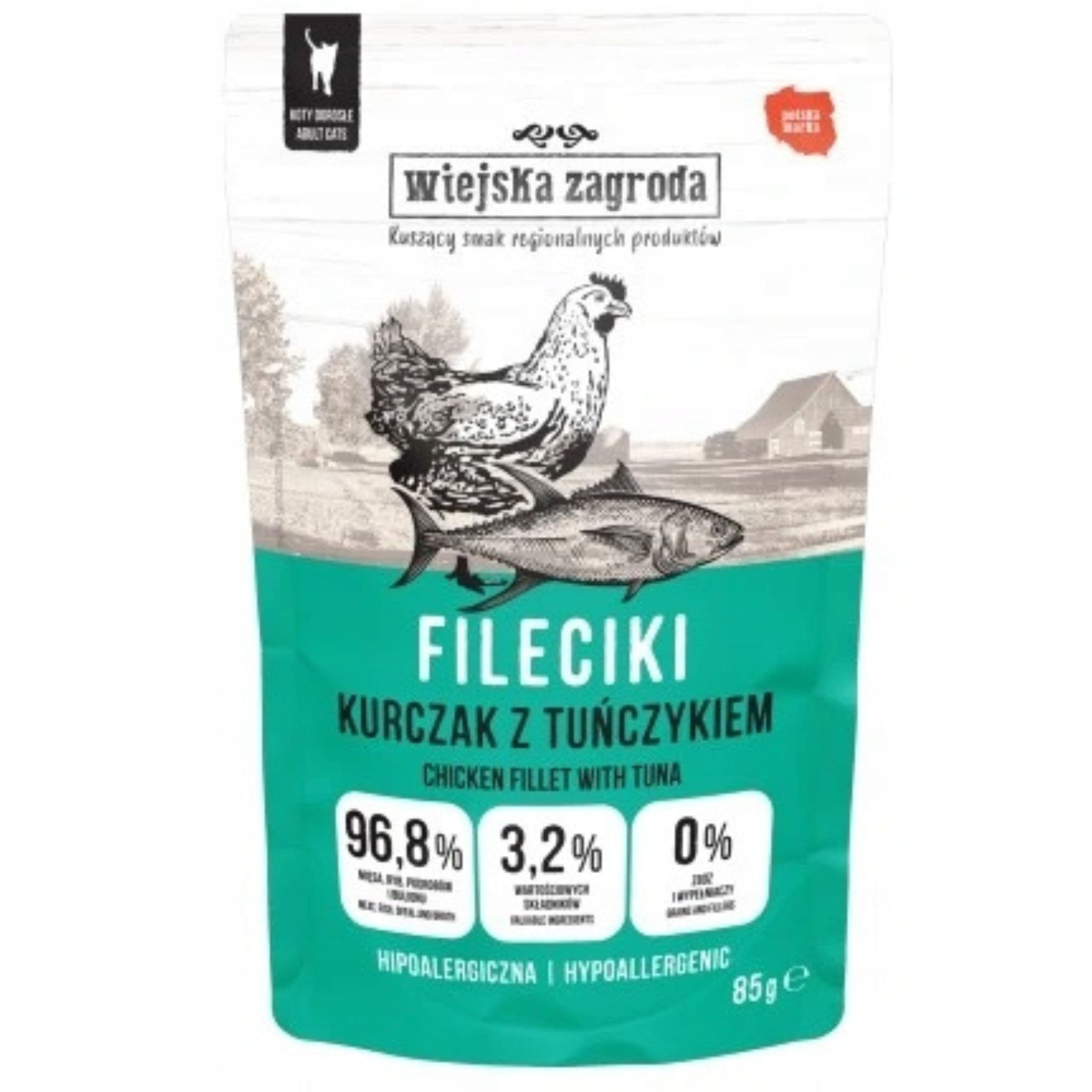 Karma mokra dla kota Fileciki Kurczak z Tuńczykiem 85g Wiejska Zagroda
