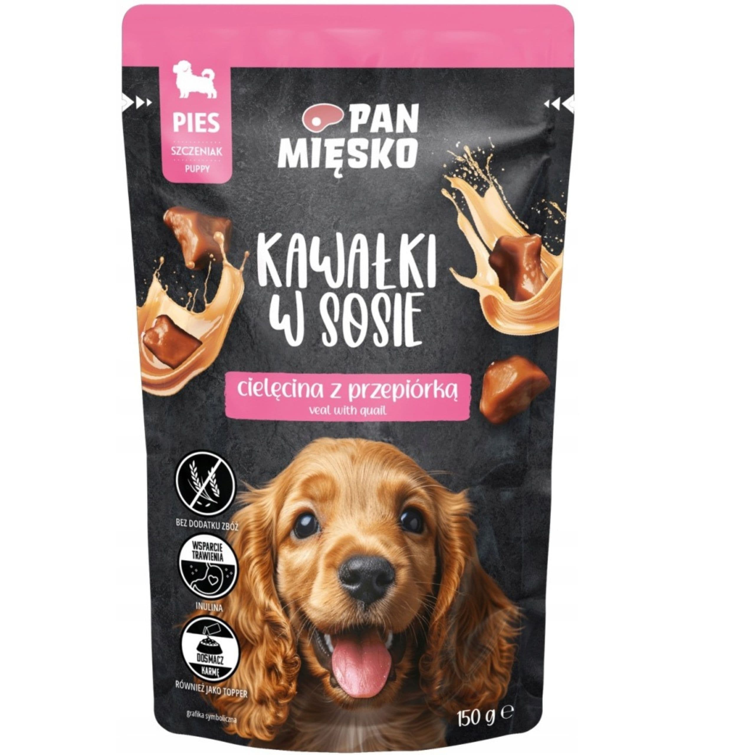 Mokra karma dla psa Pan Mięsko Kawałki w sosie Cielęcina z przepiórką 150g