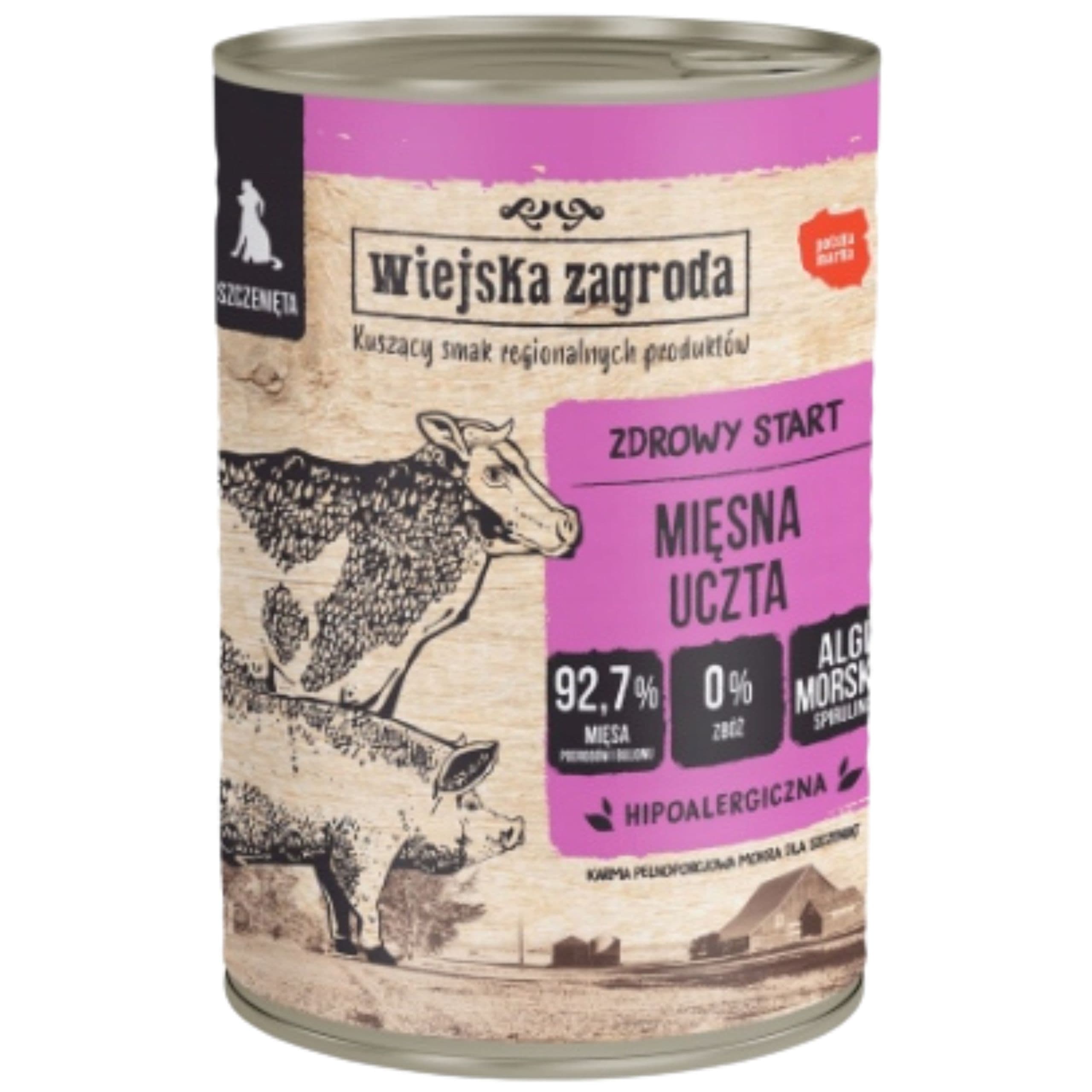 Karma dla psa wołowina wieprzowina Mięsna uczta 400g Wiejska Zagroda piesek