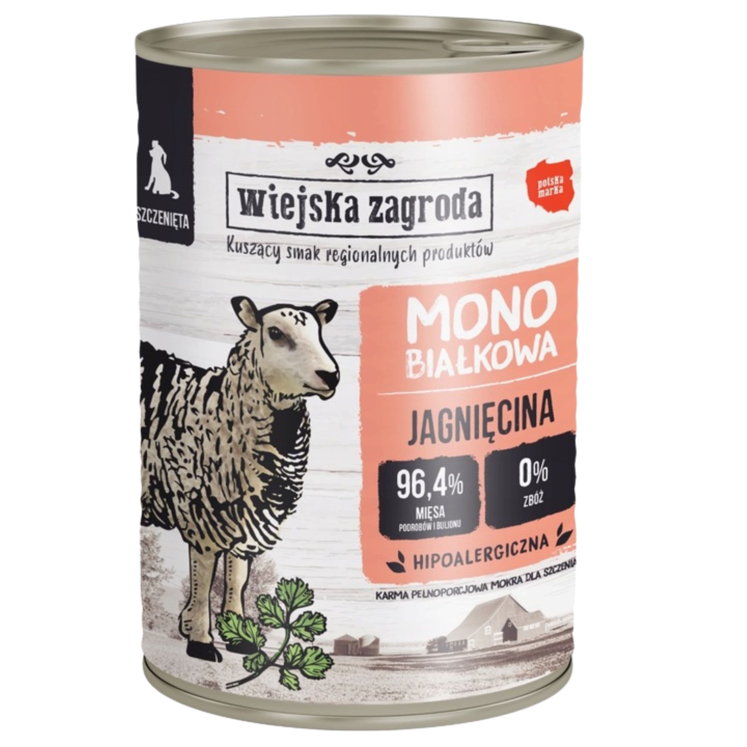 Mokra karma dla psa Jagnięcina Monobiałkowa szczeniak 400g Wiejska Zagroda