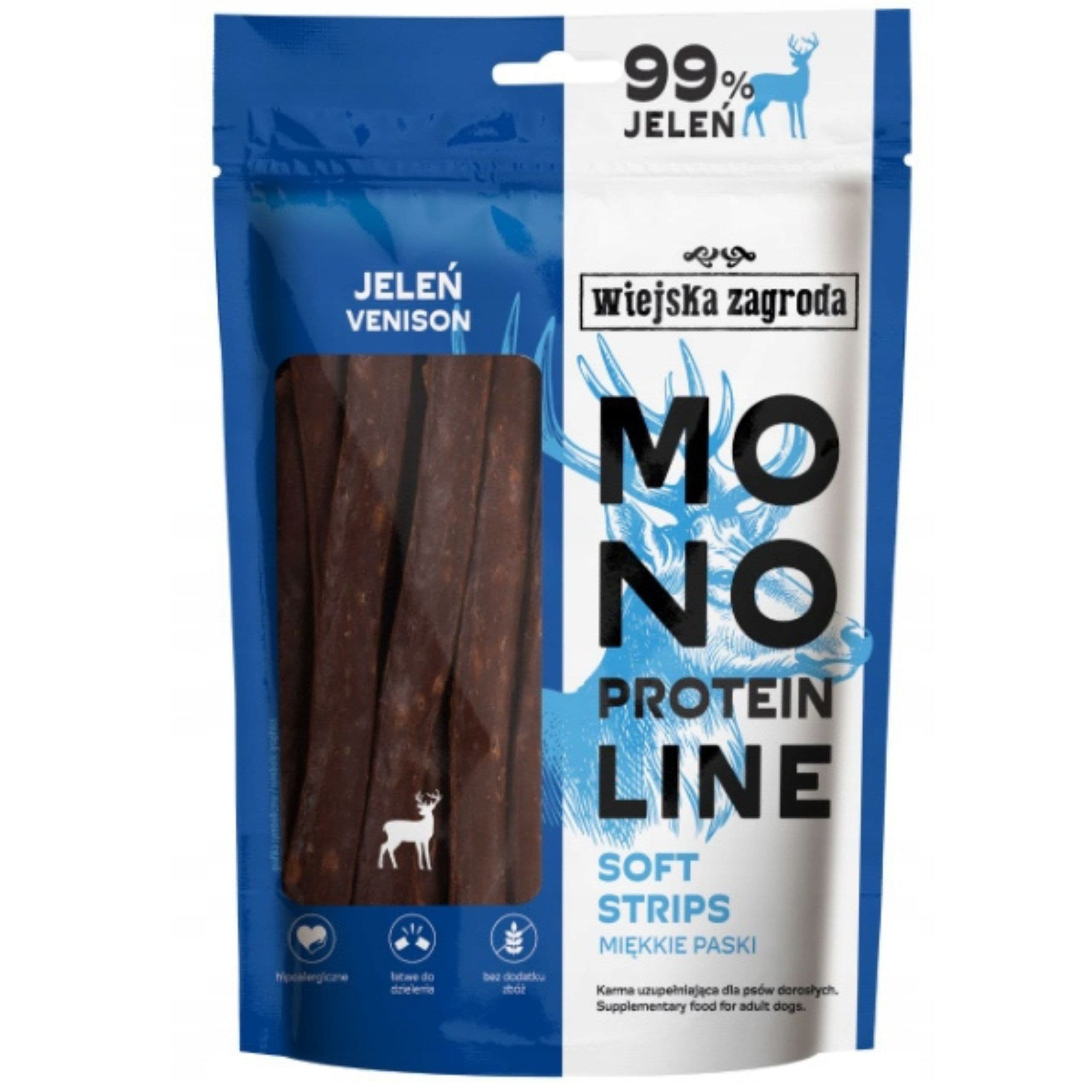 Przysmaki dla psa Jeleń Monoproteinowe miękkie paski Wiejska Zagroda 100g