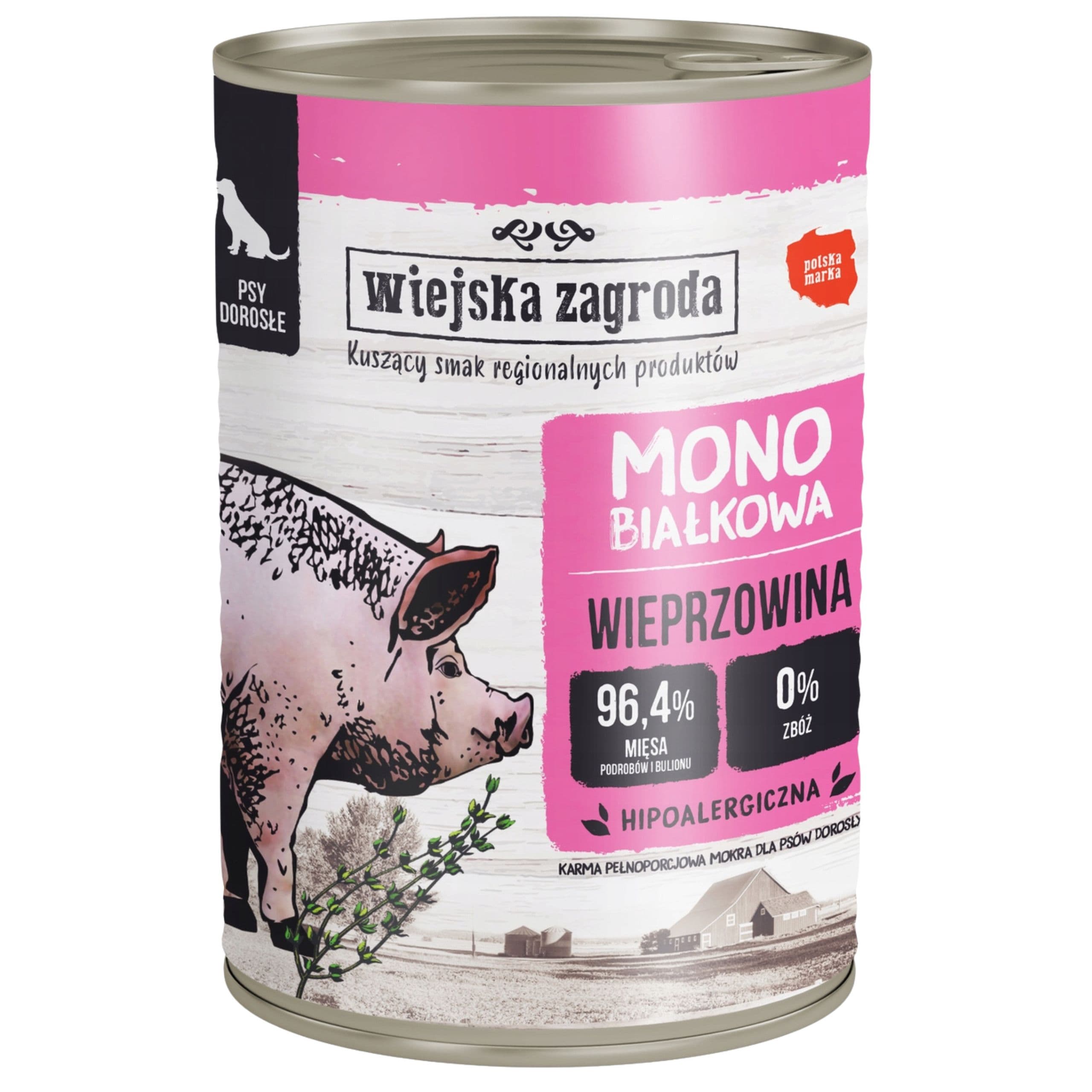 Mokra karma dla psa Wieprzowina 400g Monobiałkowa Wiejska Zagroda bez zbóż