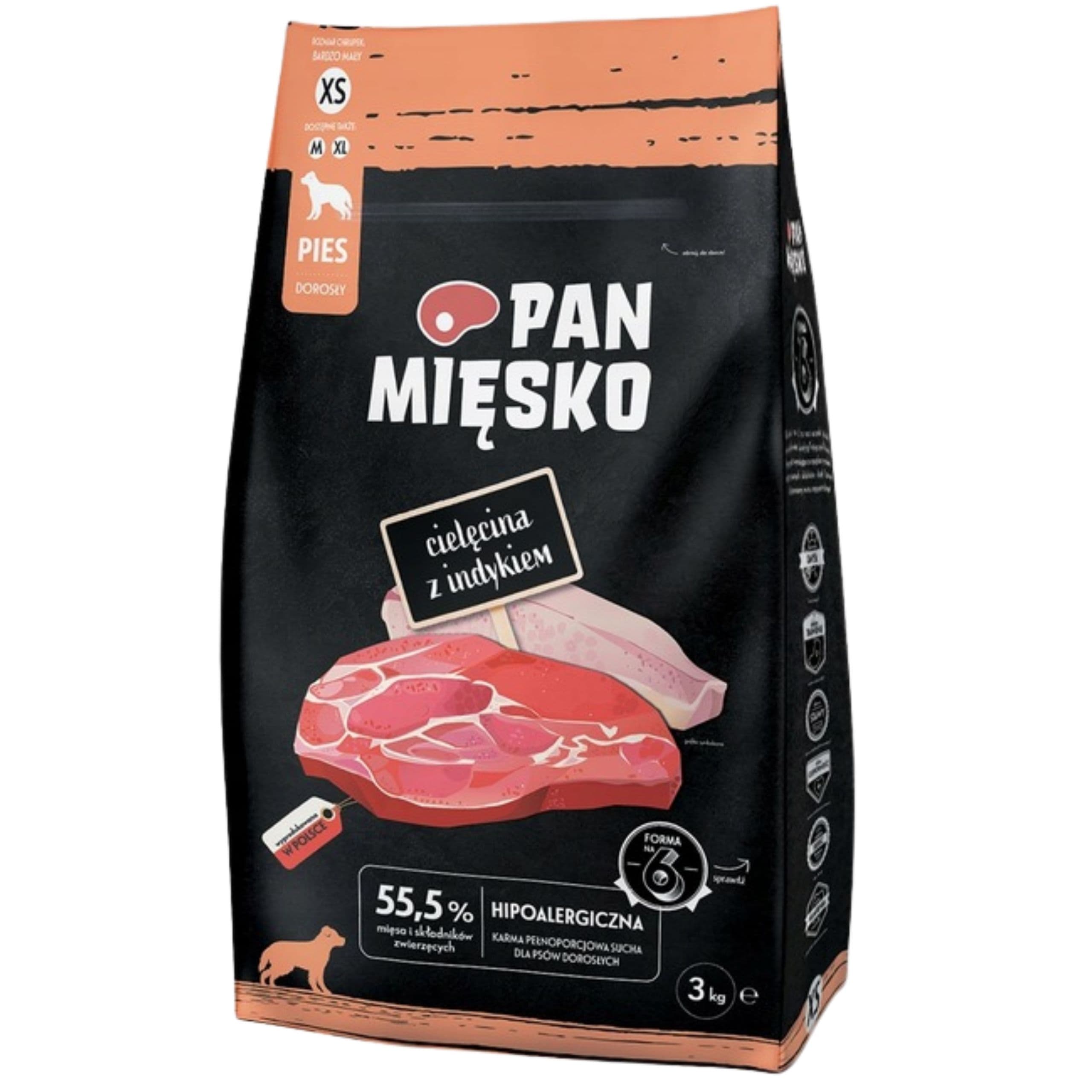 Sucha karma dla psa Cielęcina z indykiem Pan Mięsko hipoalergiczna XS 3 kg