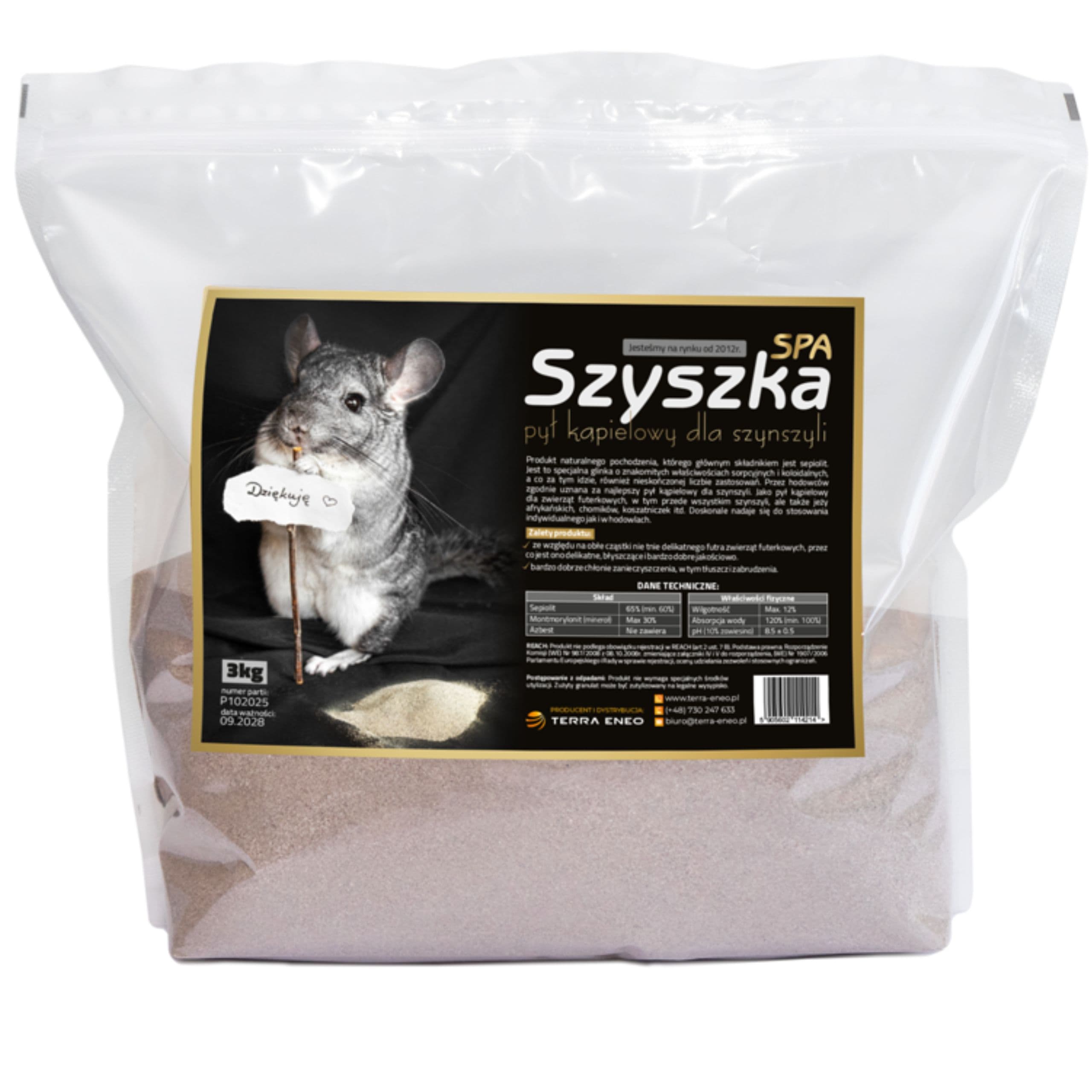 ŻWIREK DLA SZYNSZYLI I GRYZONI SZYSZKA SPA PYŁ KĄPIELOWY NATURALNY 3KG