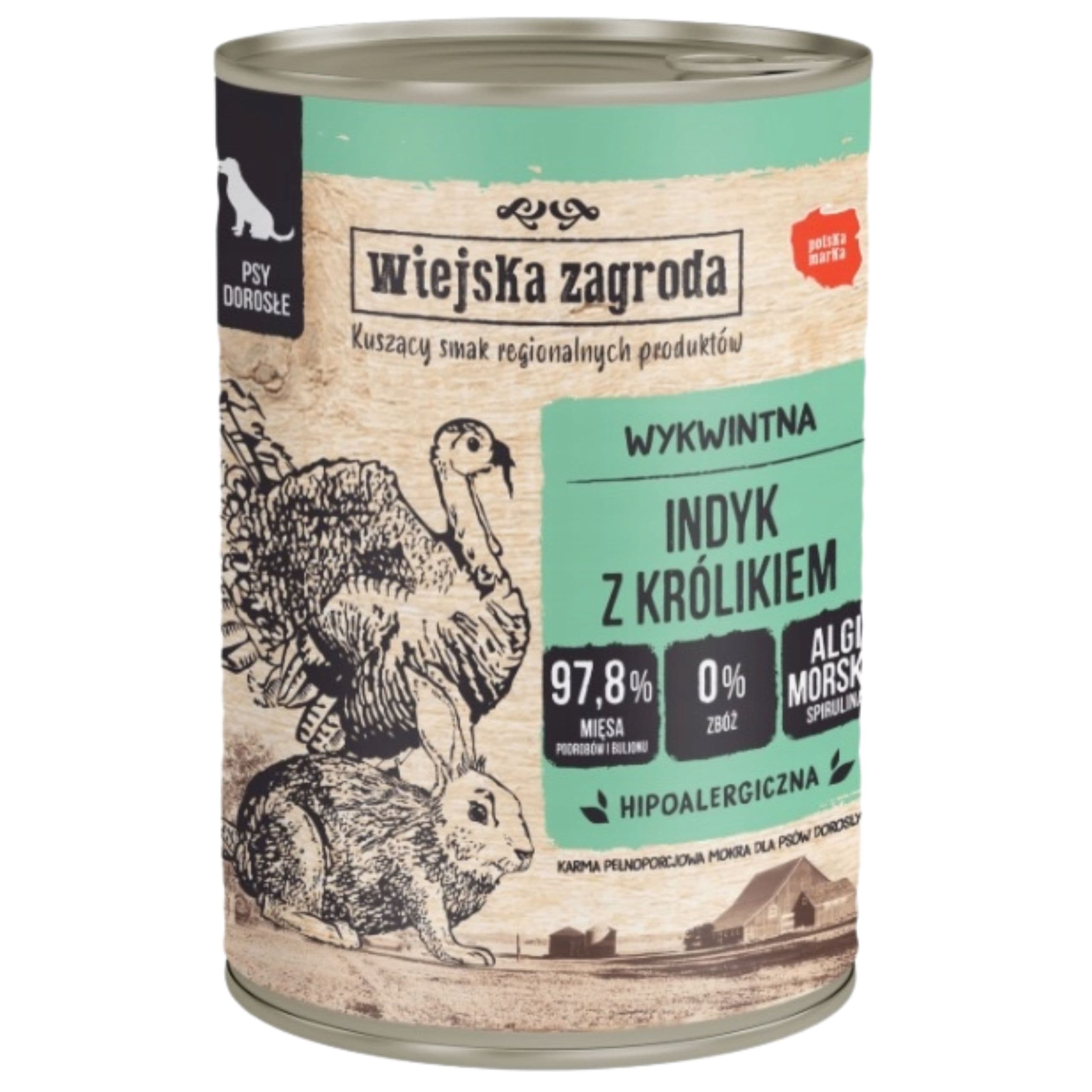 Karma dla psa Indyk królik 400g Wiejska Zagroda hipoalergiczna bez zbóż