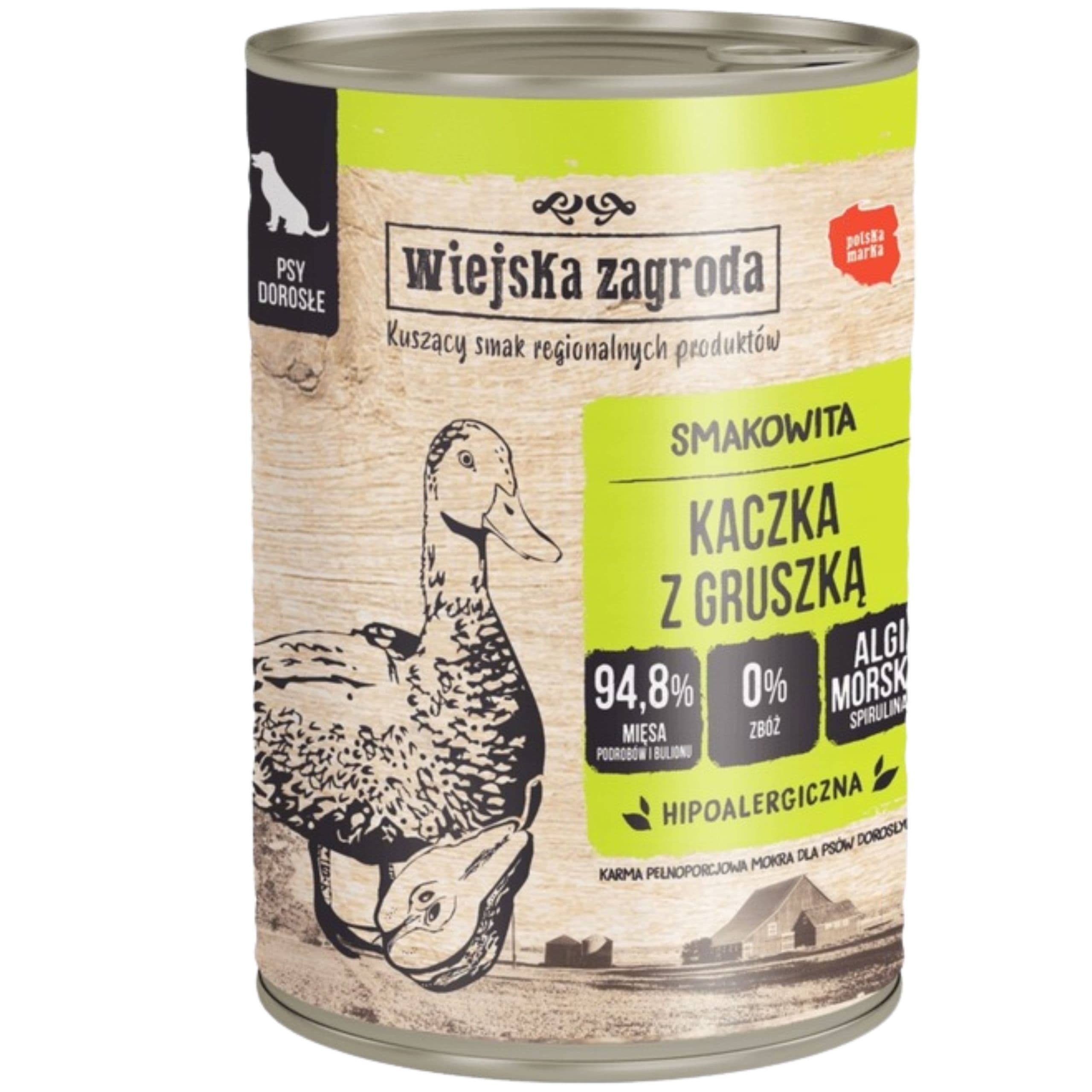 Mokra karma dla psa Kaczka z gruszką 400g Wiejska Zagroda hipoalergiczna
