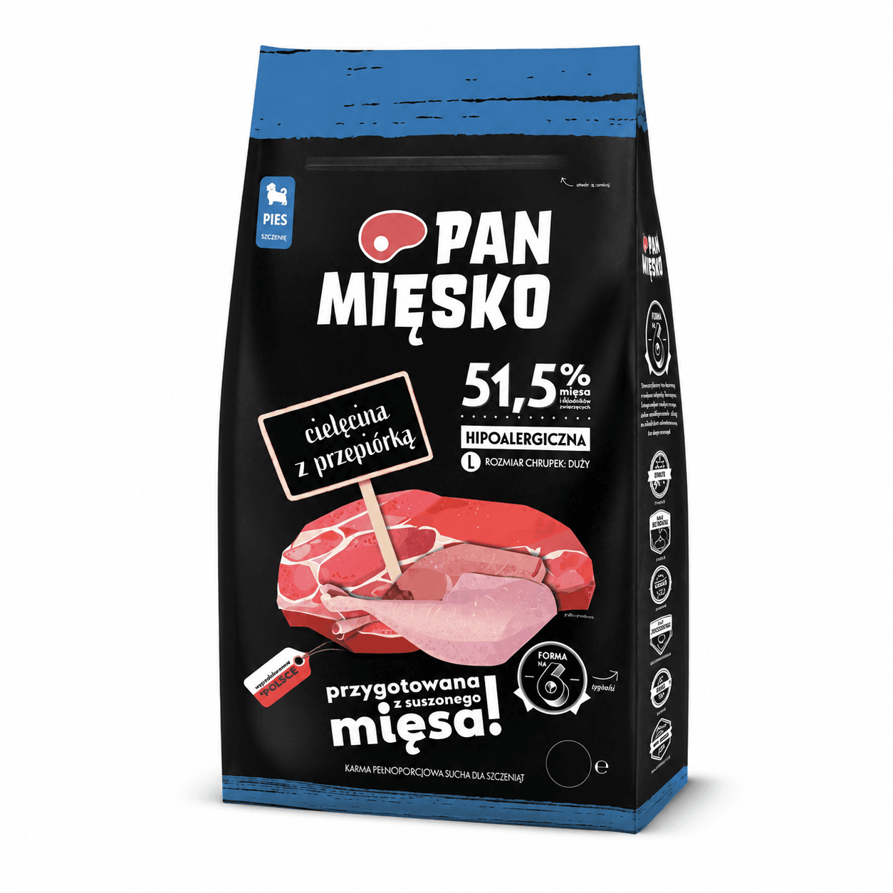 Sucha karma dla psa Cielęcina przepiórka Pan Mięsko alergia szczenię L 3 kg