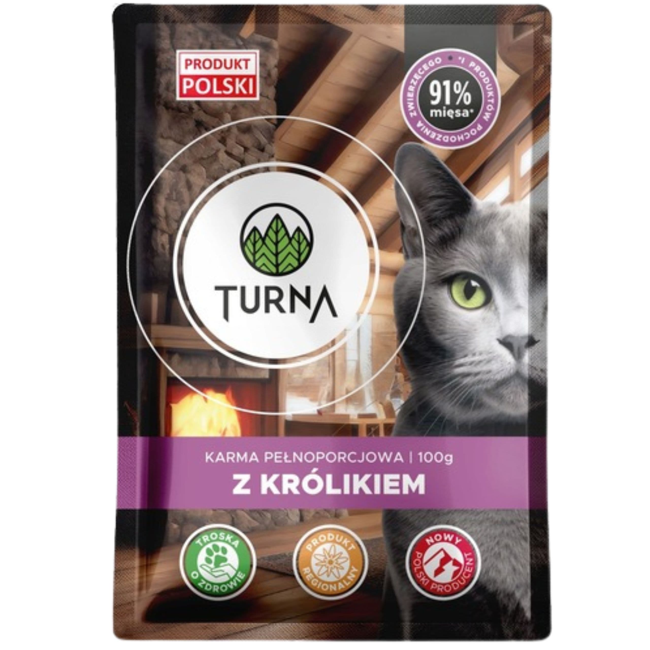 Karma mokra dla kota z królikiem TURNA Cats 100g koty z wrażliwym żołądkiem
