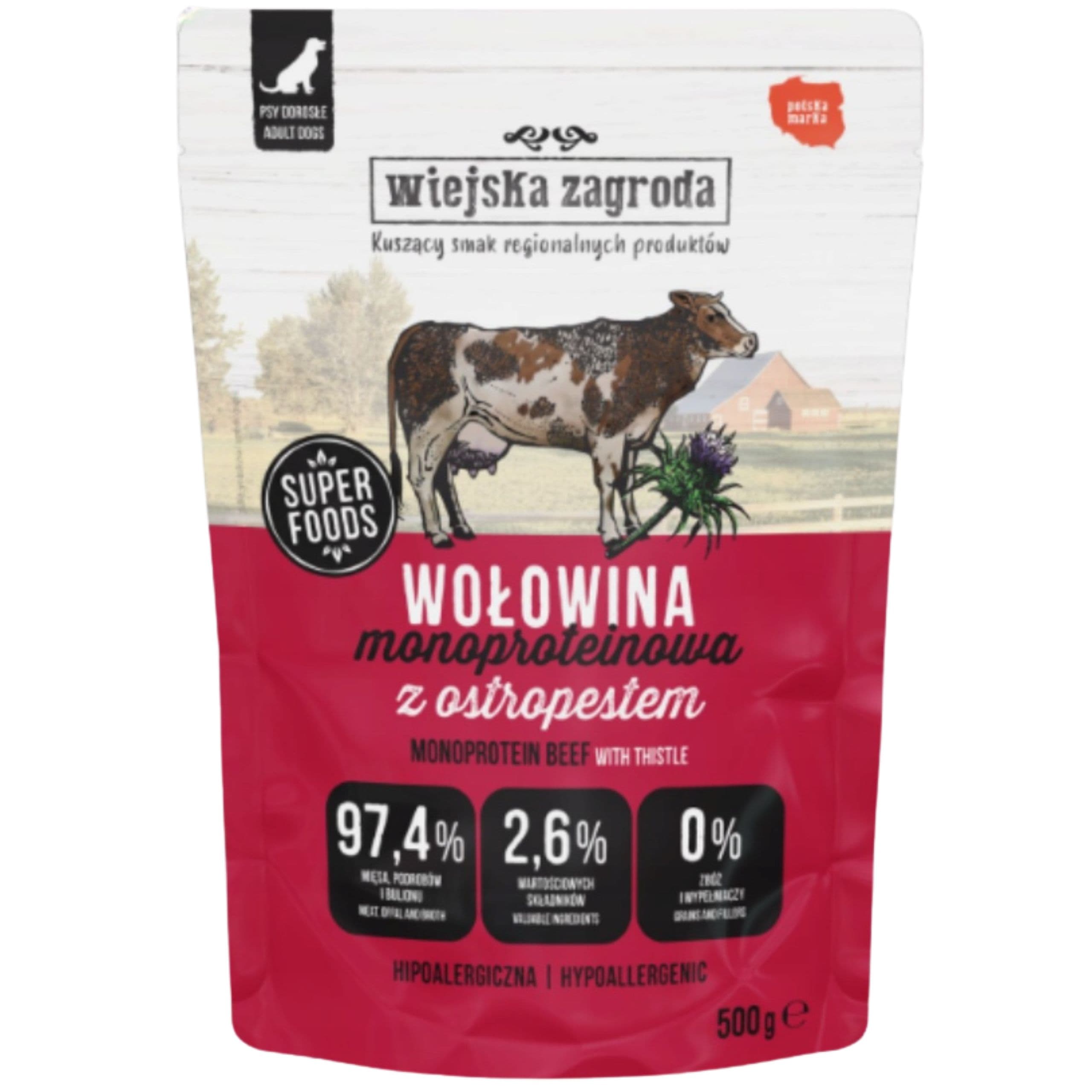 MOKRA KARMA DLA PSA Wiejska Zagroda Monobiałkowa Wołowina 500g NA ALERGIĘ